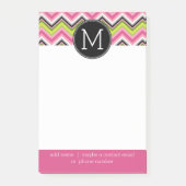 ホットピンク、ライム、ブラックシェブロン模様モノグラム ポストイット (正面)