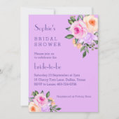 ホットピンク ライラック ブライト フローラル ローズ ブライダルシャワー 招待状 (正面)