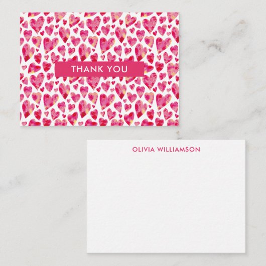 ホットピンク ラブ ハート サンクス ノートカード (正面/裏面)