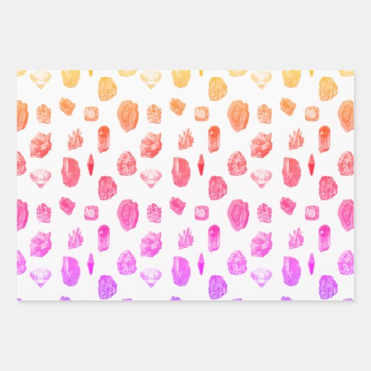 ホットピンク&レインボーヴィンテージの結晶と宝石 ラッピングペーパーシート (正面3)