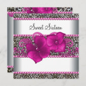 ホットピンク レオパード スイート16 バースデーパーティー 招待状 (正面/裏面)