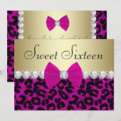 ホットピンク レオパード スイート シックスティーン 招待状 (正面/裏面)
