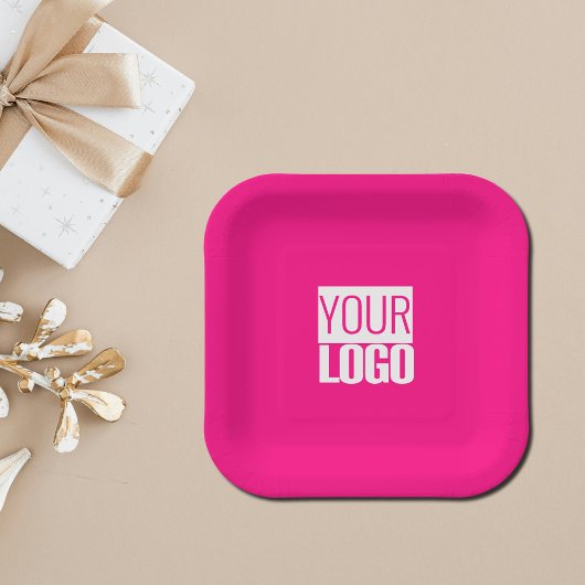 ホットピンク – ロゴのはっきりした追加 ペーパープレート