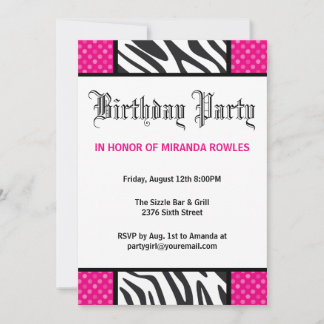 ホットピンク·ワイルド·タイム·ゼブラ·バースデー·パーティーの招待 招待状