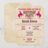 ホットピンク ヴィンテージ カウボーイ 誕生日 招待状 (正面/裏面)