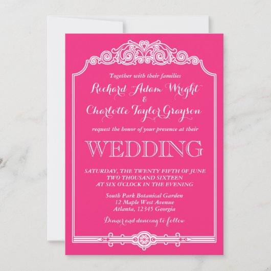 ホットピンク ヴィンテージ クラシック ウェディング インビテーション (正面)