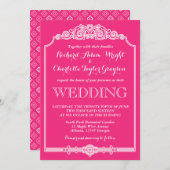 ホットピンク ヴィンテージ クラシック ウェディング 招待状 (正面/裏面)