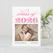 ホットピンク ヴィンテージ クラスオブ2025 フォト 卒業式 案内状 (スタンド正面)