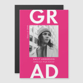 ホットピンク |写真はっきりした卒業発表 マグネット招待状 (正面/裏面)