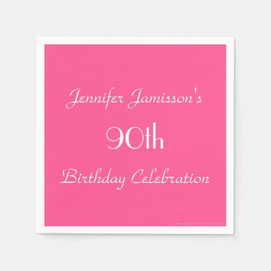ホットピンク、名前、90thバースデーパーティーシンプル紙 スタンダードカクテルナプキン (正面)