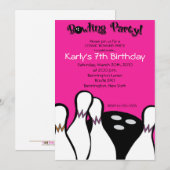 ホットピンク 宇宙ボウリング 誕生日招待状 5x7 招待状 (正面/裏面)