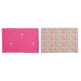 ホットピンク+枕市松模様にケース 枕カバー