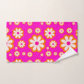 ホットピンク&焦げたオレンジデイジー70sレトロフローラ バスタオルセット (ハンドタオル)