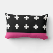 ホットピンク – 白と黒のスイスクロス ランバークッション (裏面)