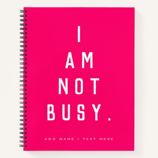 ホットピンク 白 暇な人のタイポグラフィ名 ノートブック (正面)