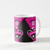 ホットピンク、白、黒バレーボール コーヒーマグカップ (正面右)