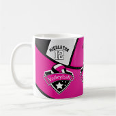 ホットピンク、白、黒バレーボール コーヒーマグカップ (左)