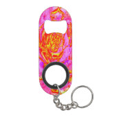 ホットピンク、赤と黄色の多肉性のセダムロゼット キーホルダー栓抜き (裏面)