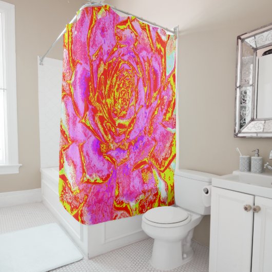 ホットピンク、赤と黄色の多肉性のセダムロゼット シャワーカーテン (インサイチュ)