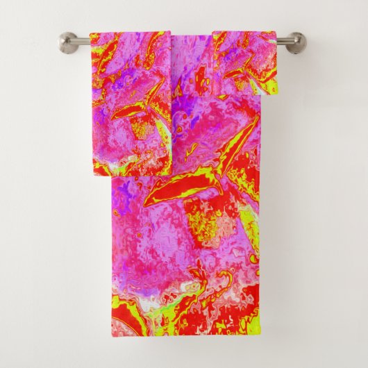 ホットピンク、赤と黄色の多肉性のセダムロゼット バスタオルセット (インサイチュ)
