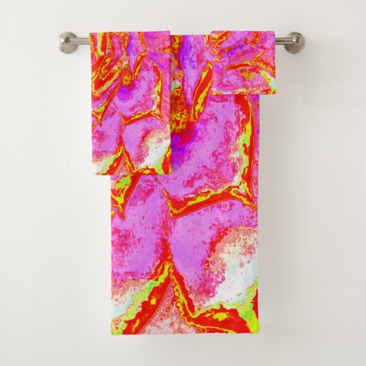 ホットピンク、赤と黄色の多肉性のセダムロゼット バスタオルセット (インサイチュ)