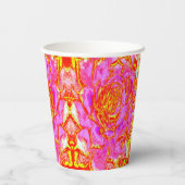 ホットピンク、赤と黄色の多肉性のセダムロゼット 紙コップ (裏面)