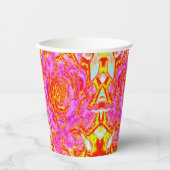 ホットピンク、赤と黄色の多肉性のセダムロゼット 紙コップ (正面)