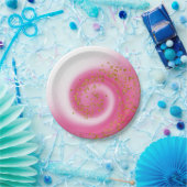 ホットピンク&金ゴールドグリッターグラデーション子供の誕生日パーティー ペーパープレート (パーティー)