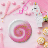 ホットピンク&金ゴールドグリッターグラデーション子供の誕生日パーティー ペーパープレート (パーティー)