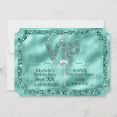 ホットピンク&金ゴールドダイヤモンドとグリッターチケット 招待状 (正面)