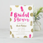 ホットピンク&金ゴールドドット&パイナップルブライダルシャワー 招待状 (スタンド正面)