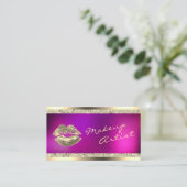 ホットピンク&金ゴールドメイクアップアーティスト美しい名刺 名刺 (スタンド正面)