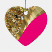 ホットピンク&金ゴールド きらきら光る セラミックオーナメント (裏面)