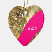 ホットピンク&金ゴールド きらきら光る セラミックオーナメント (左)