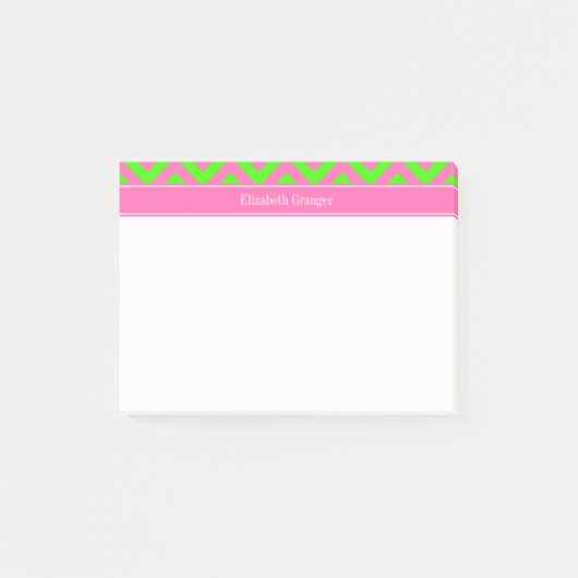 ホットピンク#2ライムグリーンLGシェブロン名モノグラム ポストイット (正面)