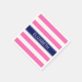 ホットピンク#2 Whtホリストライプズ海軍名モノグラム スタンダードカクテルナプキン (角)