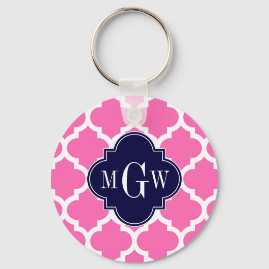 ホットピンク#2 Whtモロッコ#5ネイビー3イニシャルモノグラム キーホルダー (正面)