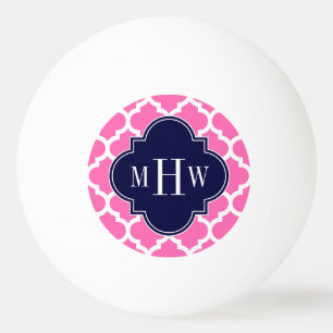 ホットピンク#2 Whtモロッコ#5ネイビー3イニシャルモノグラム 卓球ボール