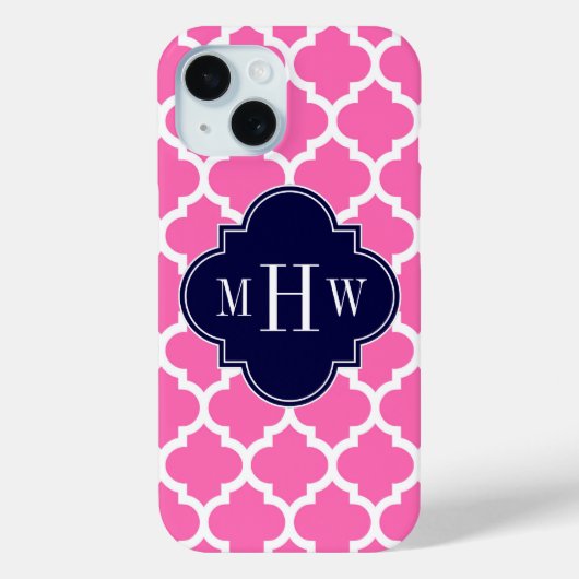 ホットピンク#2 Whtモロッコ#5ネイビー3イニシャルモノグラム Case-Mate iPhoneケース (裏面)