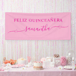 ホットピンク Feliz Quinceañera ハート スウォッシュ 名前 横断幕