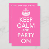 ホットピンク Keep Calm and Party On 誕生日 招待状 (正面/裏面)