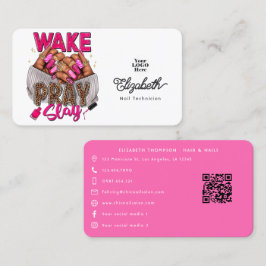 ホットピンク Wake Pray Slay ネイルサロン 名刺