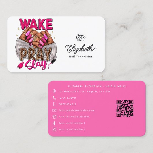 ホットピンク Wake Pray Slay ネイルサロン 名刺 (正面/裏面)
