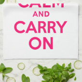 ホットピンクKeep Calm and Carry On キッチンタオル (折り畳み)