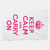 ホットピンクKeep Calm and Carry On キッチンタオル (横)