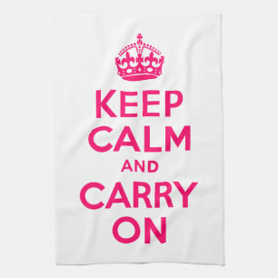 ホットピンクKeep Calm and Carry On キッチンタオル