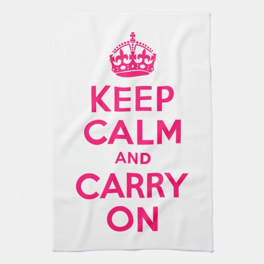 ホットピンクKeep Calm and Carry On キッチンタオル (縦)