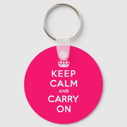ホットピンクKeep Calm and Carry On キーホルダー (正面)