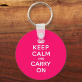 ホットピンクKeep Calm and Carry On キーホルダー (正面)