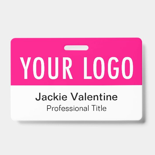 ホットピンクPVCバッジ水平スタッフID名タグ バッジ (正面)